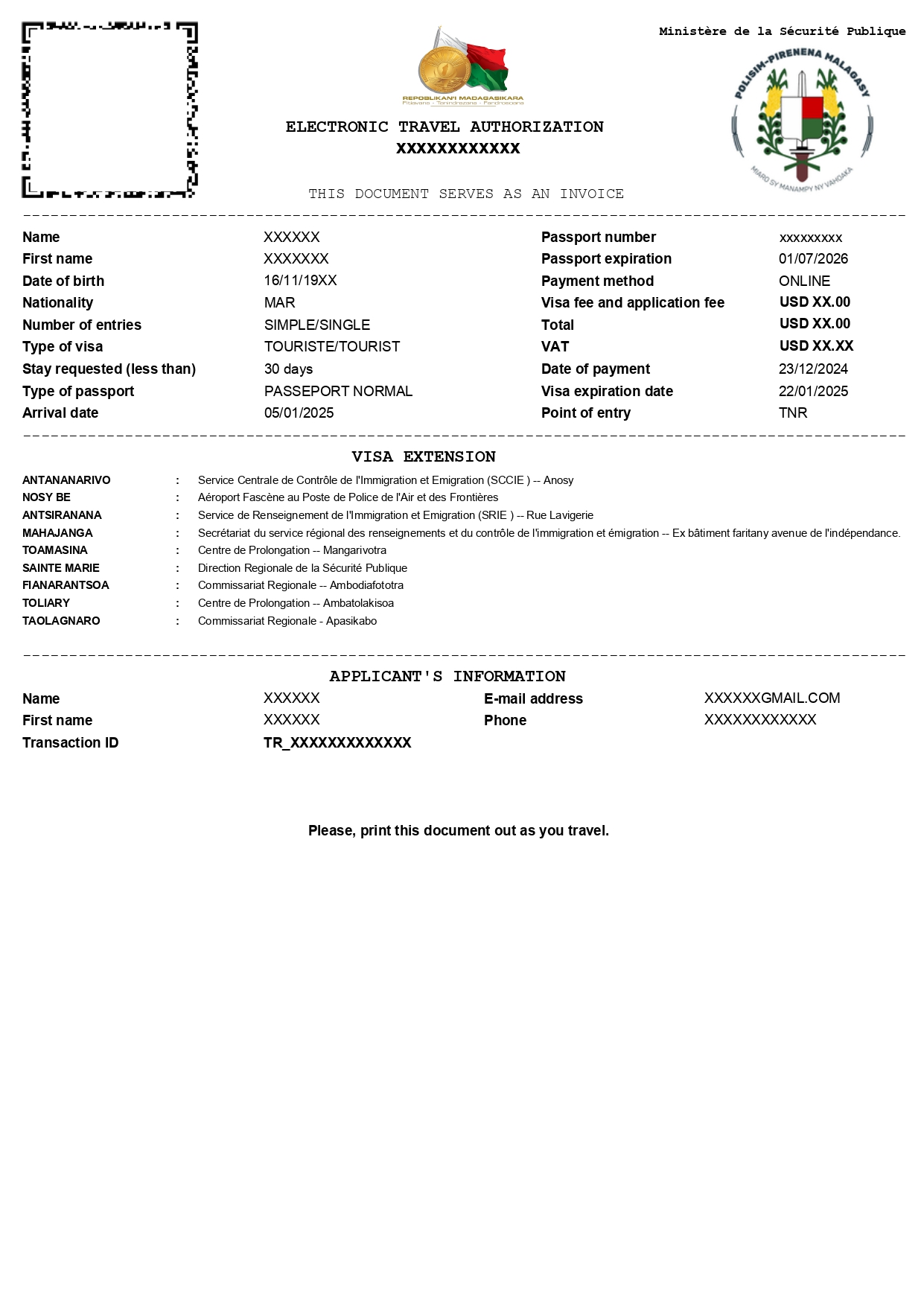 Sample Image of Madagascar e-Visa for Your Reference